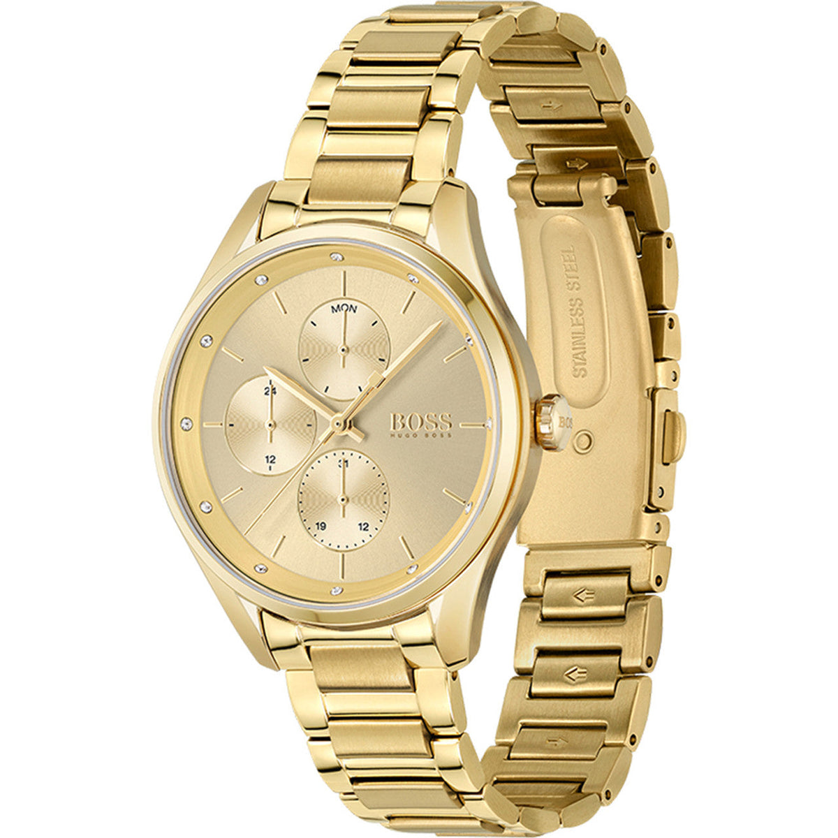 Shop Authentic Hugo Boss Grand Course Gold Dial Gold Steel Strap Watch for Women - 1502584 - Luxxuri