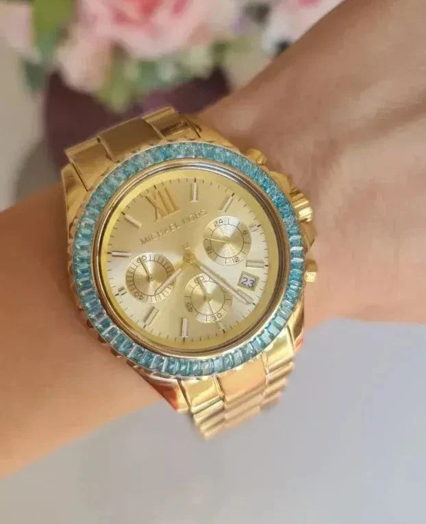 Shop Authentic Michael Kors Everest Chronograph Gold Dial Gold Steel Strap Watch For Women - MK7210 - Luxxuri