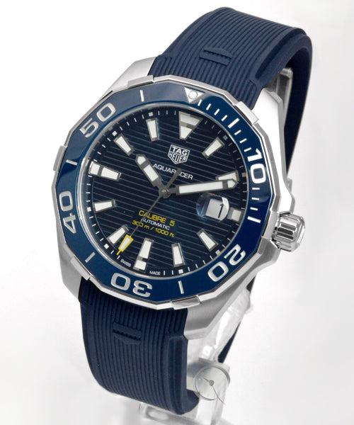 Shop Authentic Tag Heuer Aquaracer Calibre 5 Automatic Blue Dial Blue Rubber Strap Watch for Men - WAY201B.FT6150 - Luxxuri