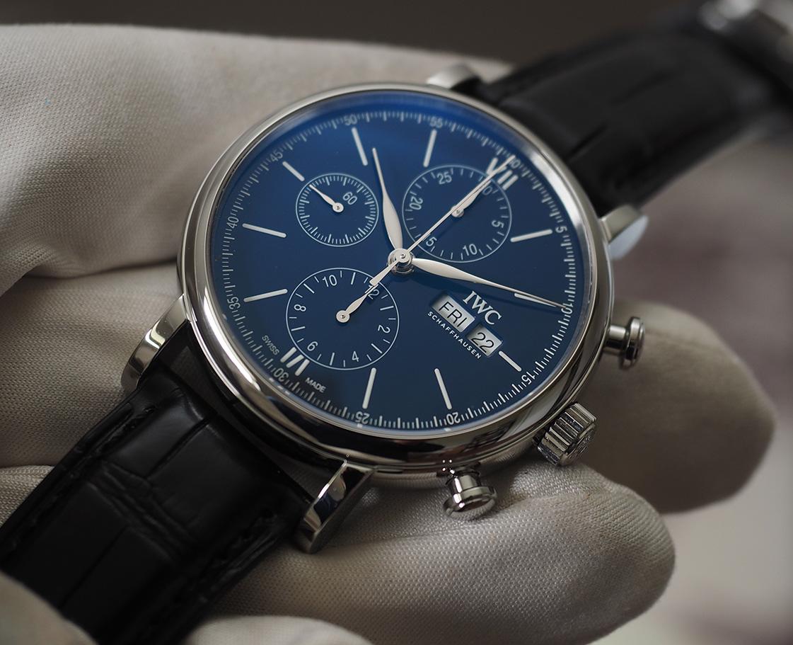 Shop Authentic IWC Portofino Chronograph Blue Dial Black Leather Strap Watch for Men - IW391023 - Luxxuri