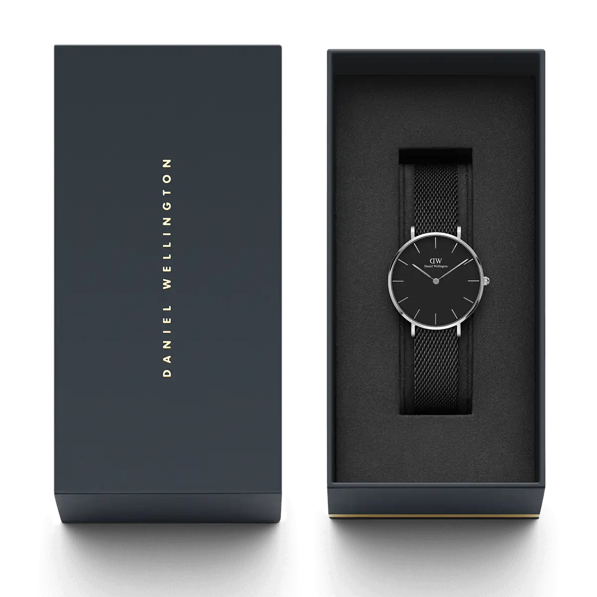 Shop Authentic Daniel Wellington Petite Ashfield Black Dial Black Mesh Strap Watch For Women - DW00100202 - Luxxuri