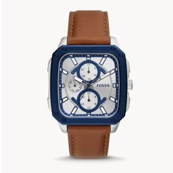 Shop Authentic Fossil Inscription Multifunction Silver Dial Brown Leather Strap Watch for Men - BQ2658 - Luxxuri