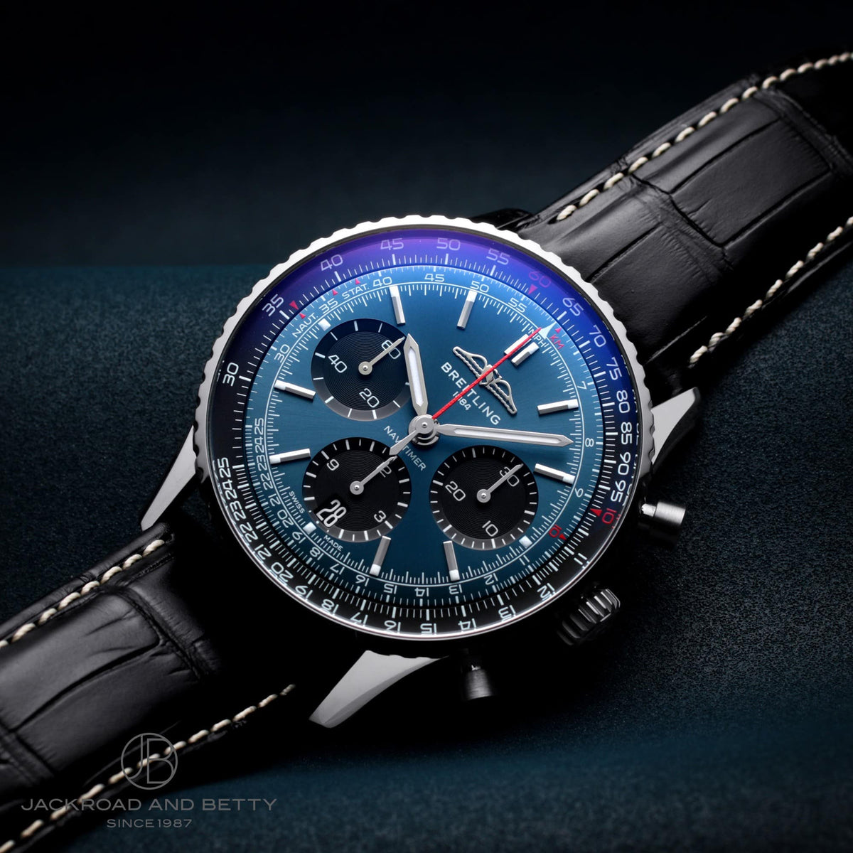 Breitling Navitimer B01 Chronograph 41 Blue Dial Black Leather Strap Watch for Men - AB0139241C1P1