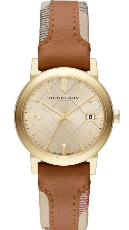 Shop Authentic Burberry The City Gold Dial Brown Leather Strap Watch for Women - BU9133 - Luxxuri