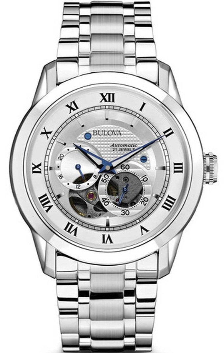 Shop Authentic Bulova BVA Series Dual Aperture Silver Dial Silver Steel Strap Watch for Men - 96A118 - Luxxuri