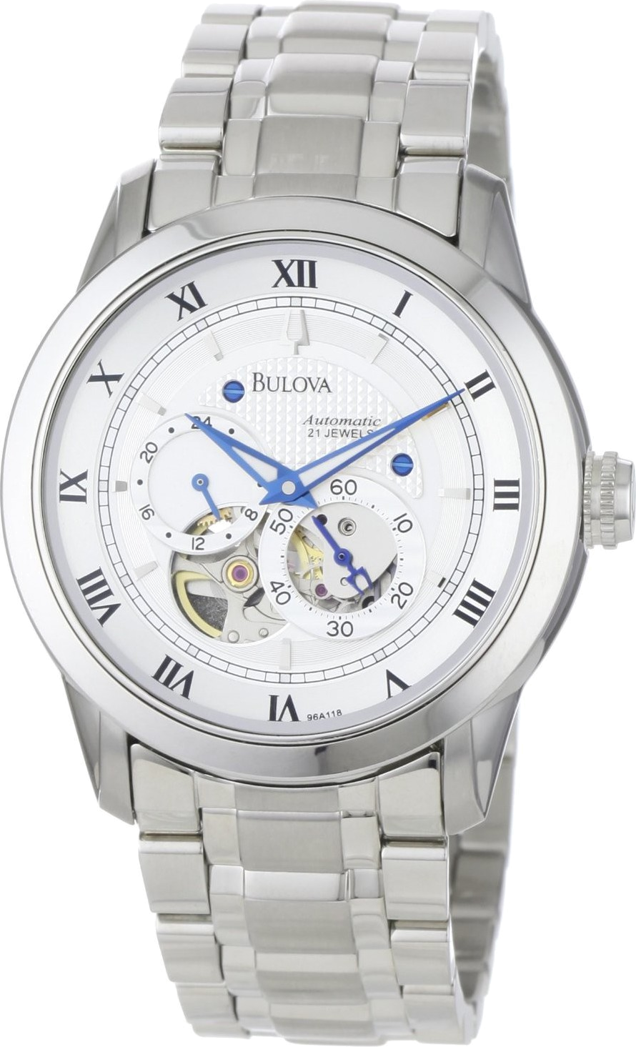 Shop Authentic Bulova BVA Series Dual Aperture Silver Dial Silver Steel Strap Watch for Men - 96A118 - Luxxuri