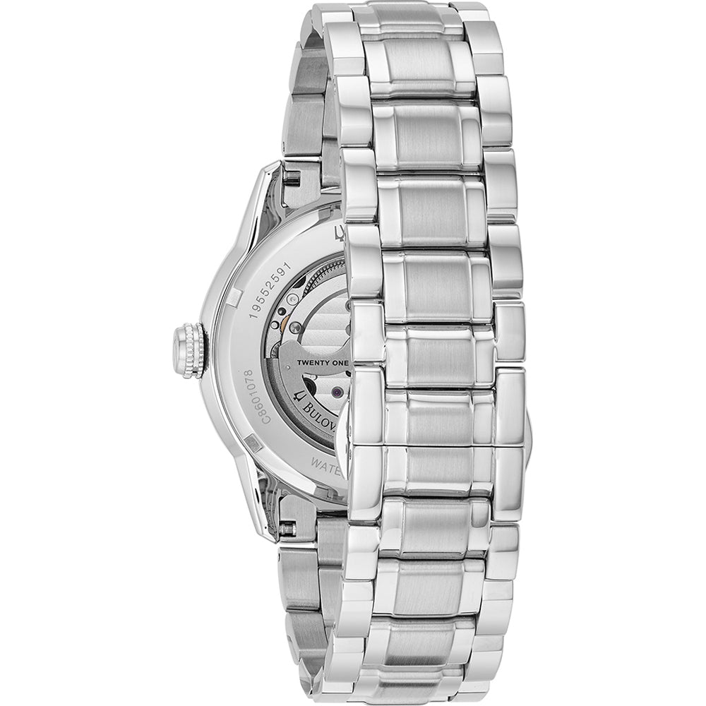 Shop Authentic Bulova BVA Dual Aperture Black Dial Silver Steel Strap Watch for Men - 96A119 - Luxxuri