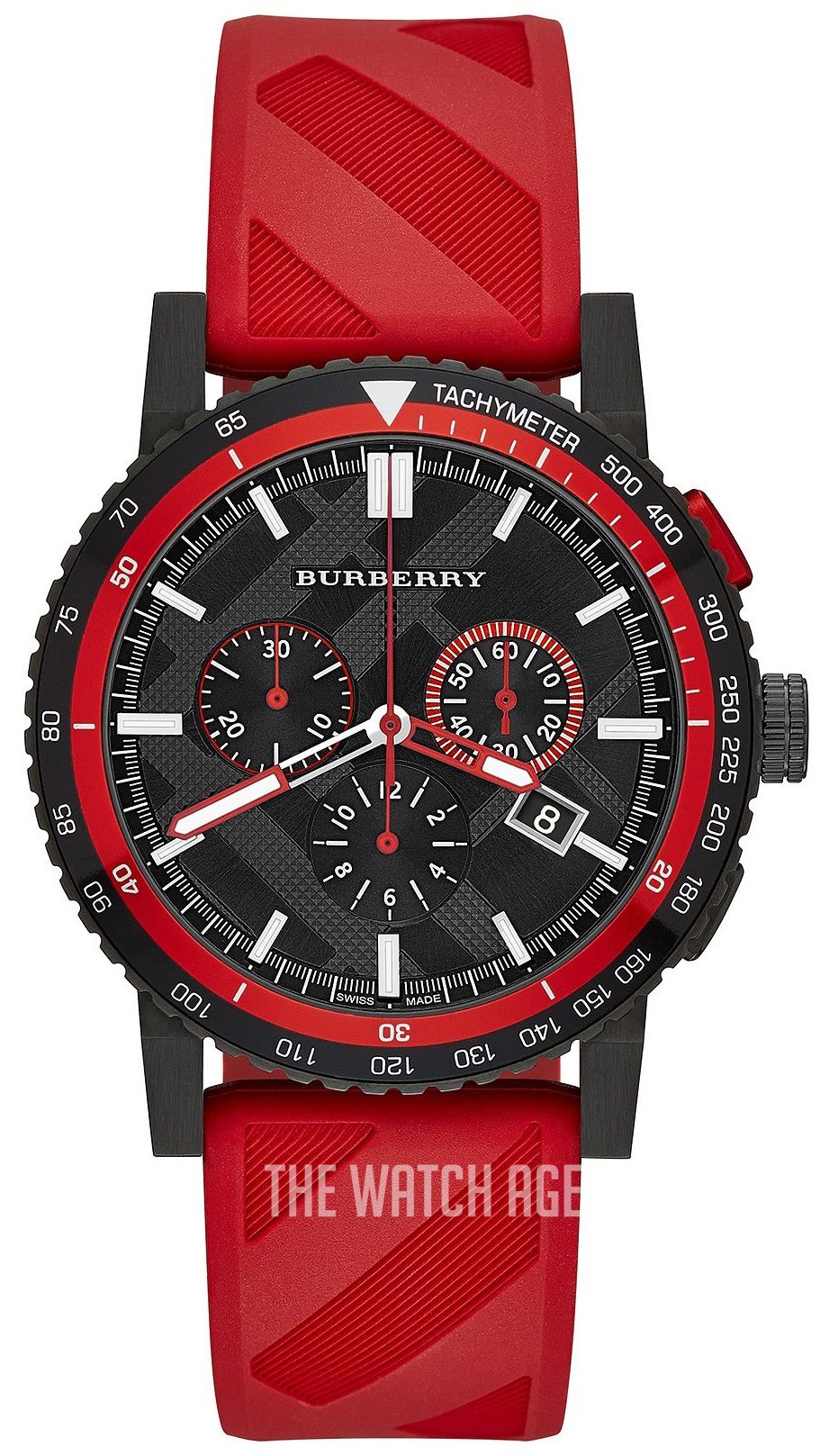 Shop Authentic Burberry The City Chronograph Black Dial Red Rubber Strap Watch For Men - BU9805 - Luxxuri