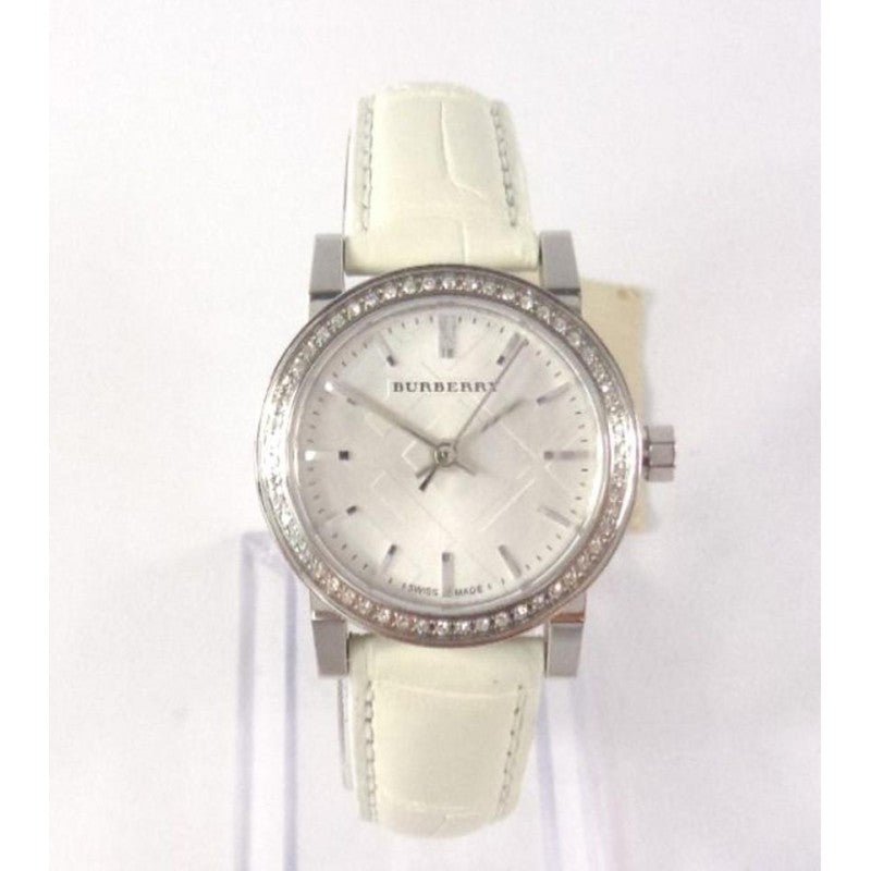 Shop Authentic Burberry The City Diamonds Silver Dial White Leather Strap Watch for Women - BU9221 - Luxxuri