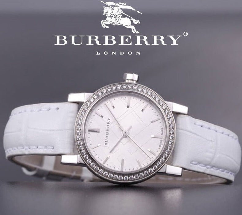 Shop Authentic Burberry The City Diamonds Silver Dial White Leather Strap Watch for Women - BU9221 - Luxxuri