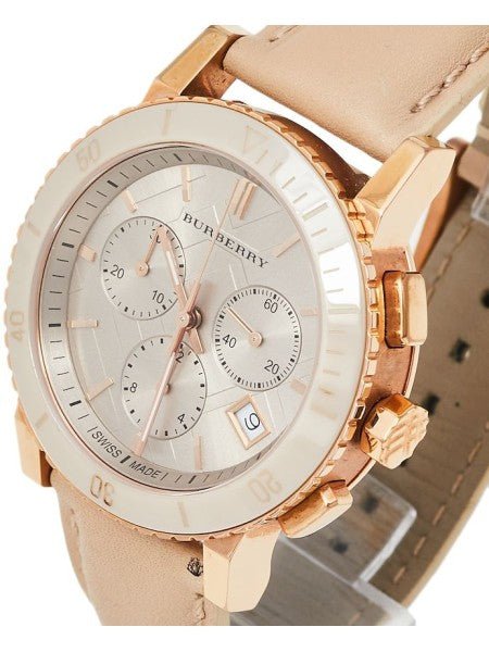 Shop Authentic Burberry Chronograph Rose Gold Dial Beige Leather Strap Watch for Women - BU9704 - Luxxuri