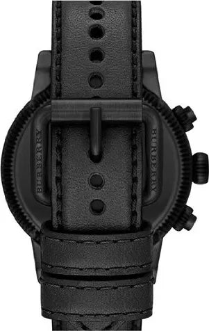 Burberry Utilitarian Chronograph Black Dial Black Leather Strap Watch for Men - BU7827