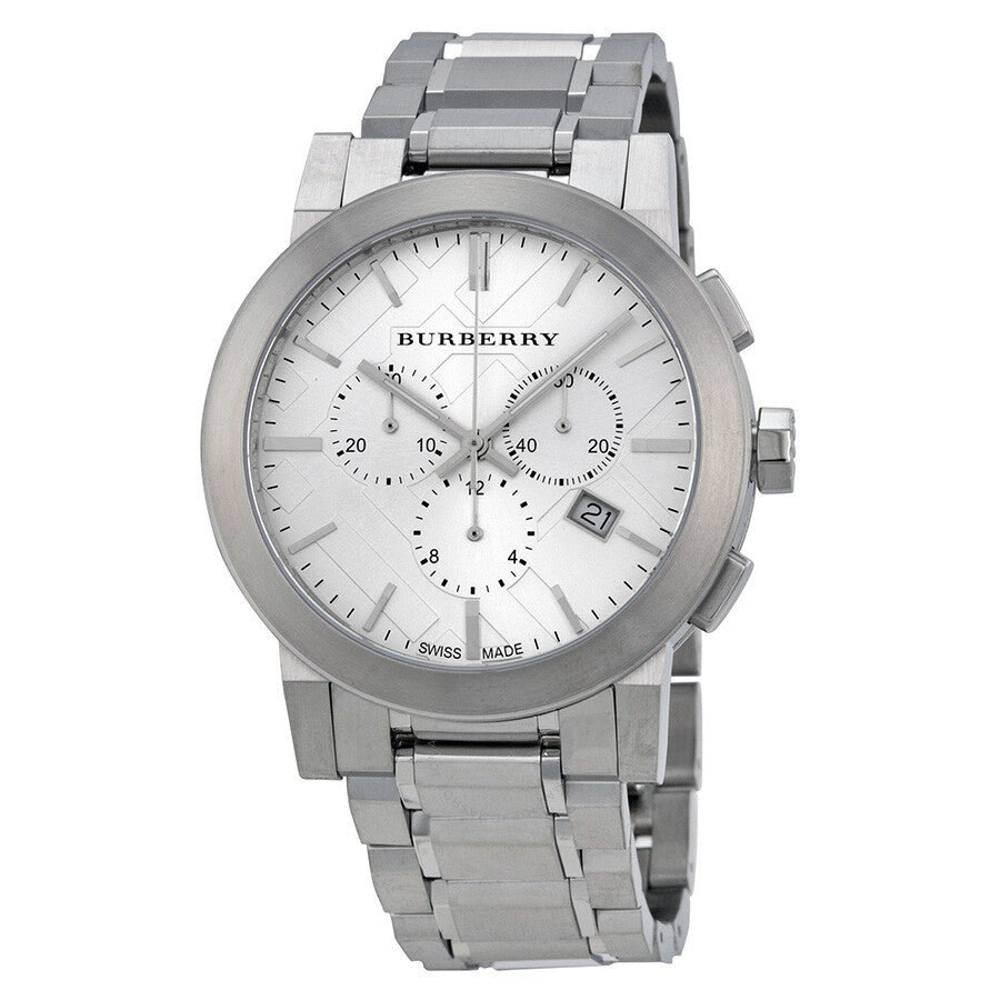 Shop Authentic Burberry The City Chronograph Silver Dial Silver Steel Strap Watch for Men - BU9350 - Luxxuri