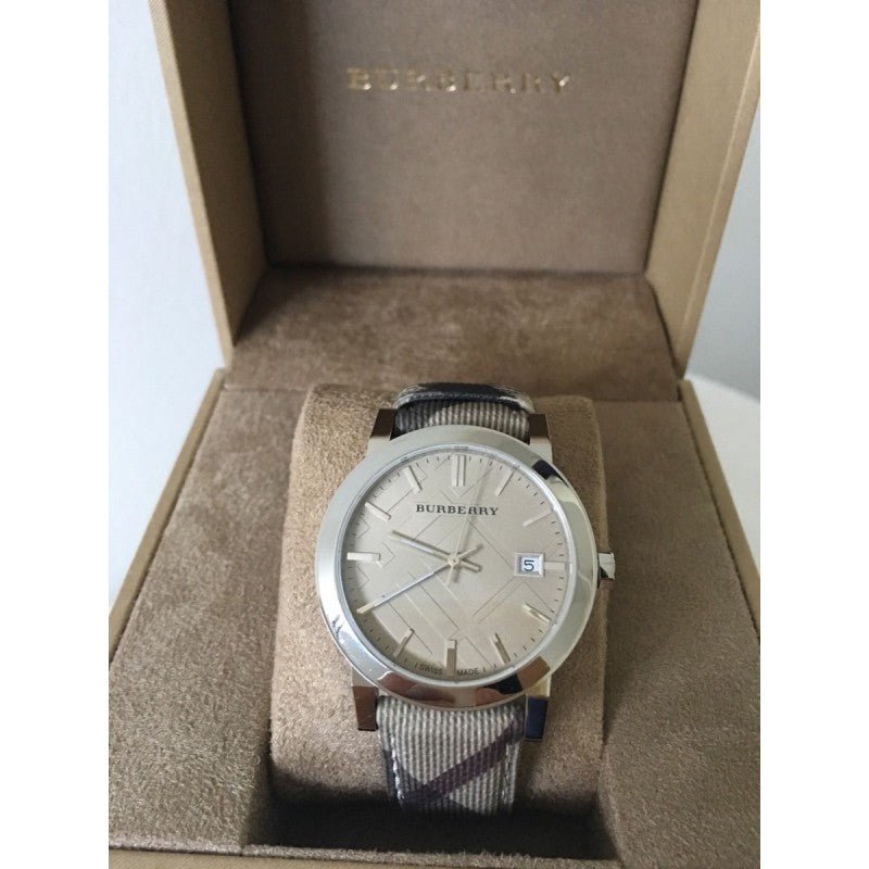Shop Authentic Burberry The City Beige Dial Chequered Brown Leather Strap Watch for Women - BU9029 - Luxxuri