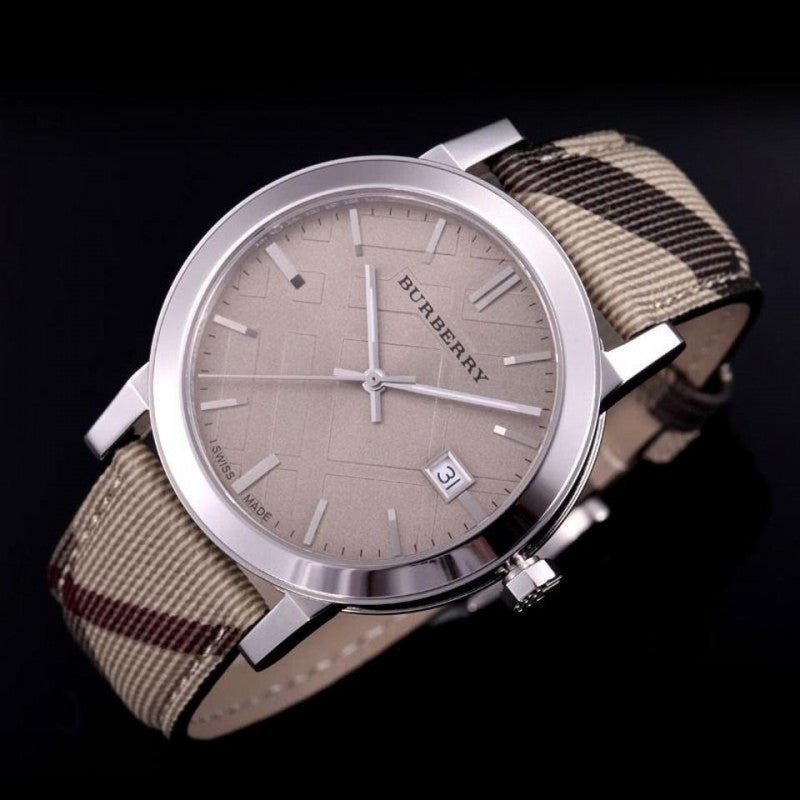 Shop Authentic Burberry The City Beige Dial Chequered Brown Leather Strap Watch for Women - BU9029 - Luxxuri