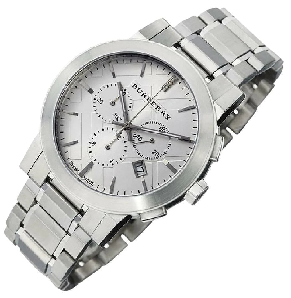 Shop Authentic Burberry The City Chronograph Silver Dial Silver Steel Strap Watch for Men - BU9350 - Luxxuri