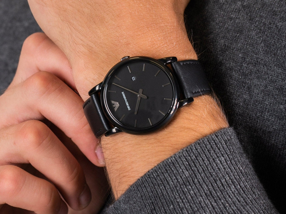 Shop Authentic Emporio Armani Classic Black Dial Black Leather Strap Watch For Men - AR1732 - Luxxuri