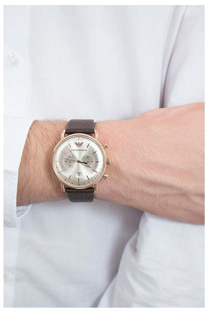 Shop Authentic Emporio Armani Aviator Grey Dial Brown Leather Strap Watch For Men - AR11106 - Luxxuri