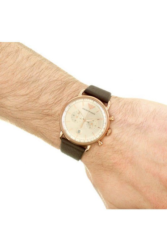 Shop Authentic Emporio Armani Aviator Grey Dial Brown Leather Strap Watch For Men - AR11106 - Luxxuri