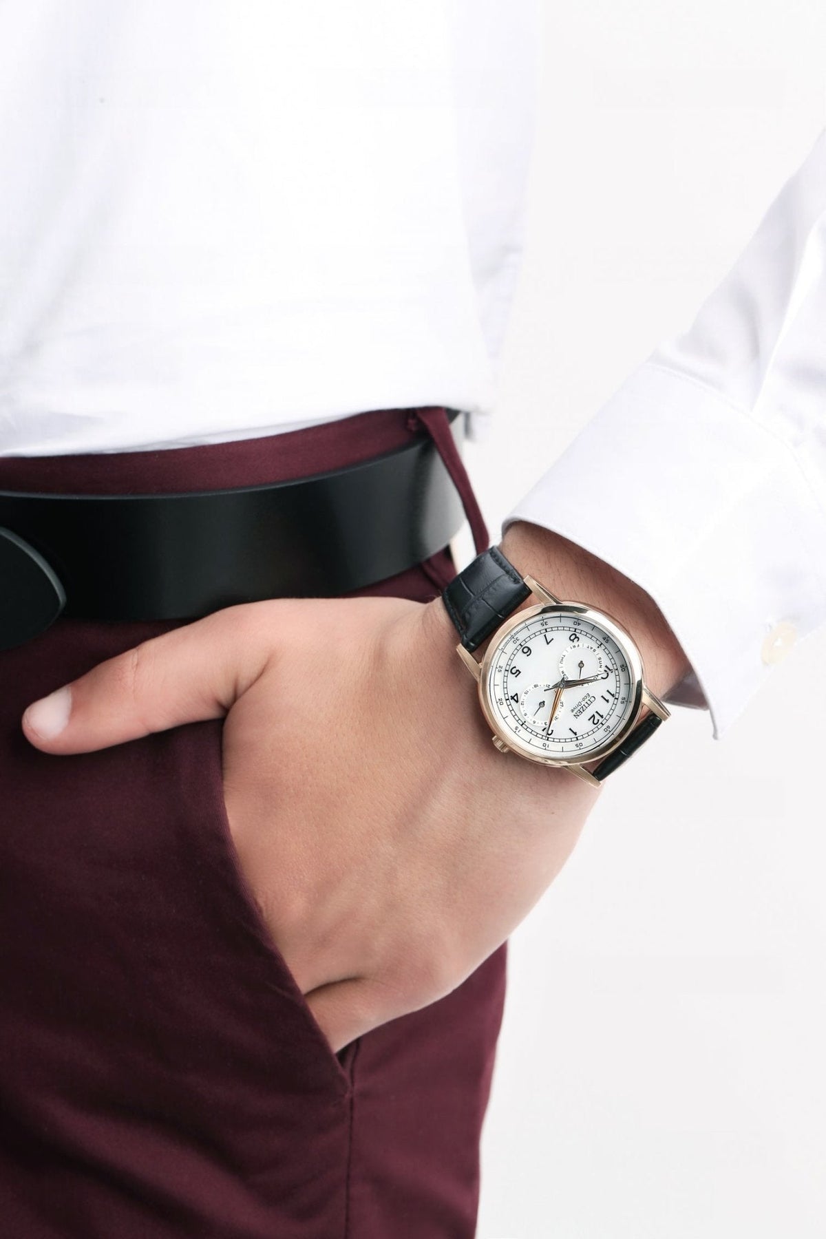 Shop Authentic Citizen Watch Eco Drive Day & Date White Dial Black Leather Strap Watch For Men - AO9003-16A - Luxxuri