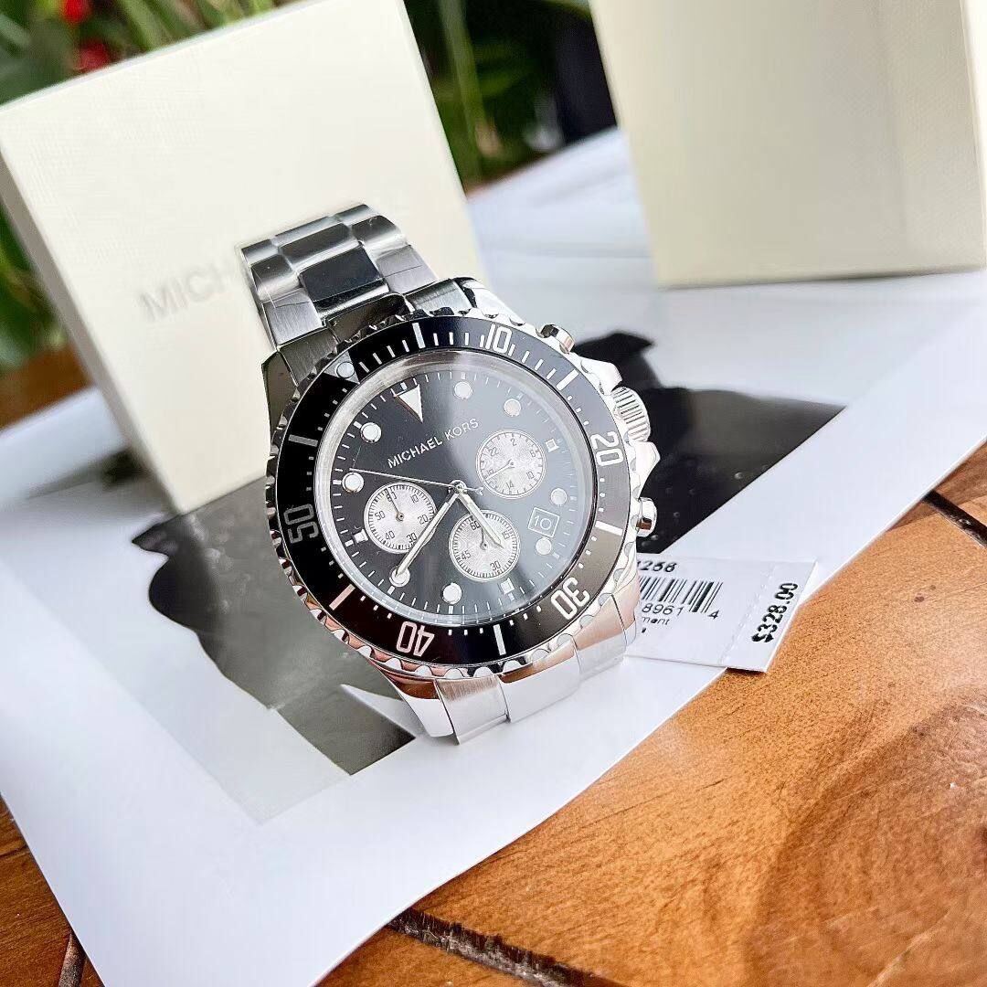 Shop Authentic Michael Kors Everest Chronograph Black Dial Silver Steel Strap Watch For Men - MK8256 - Luxxuri