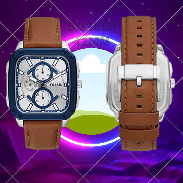 Shop Authentic Fossil Inscription Multifunction Silver Dial Brown Leather Strap Watch for Men - BQ2658 - Luxxuri