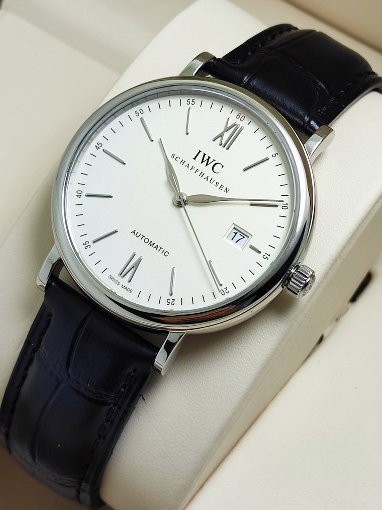 Shop Authentic IWC Portofino Automatic White Dial Black Leather Strap Watch for Men - IW356501 - Luxxuri