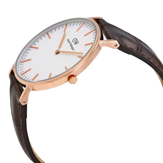 Shop Authentic Daniel Wellington Classic York White Dial Brown Leather Strap Watch For Women - DW00100038 - Luxxuri