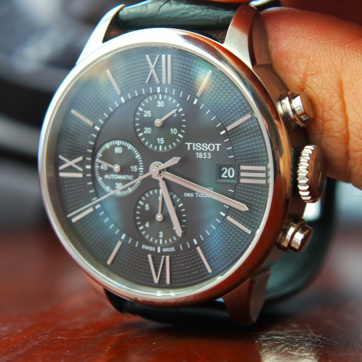 Shop Authentic Tissot T Classic Chemin Des Tourelles Chronograph Black Dial Black Leather Strap Watch For Men - T099.427.16.058.00 - Luxxuri