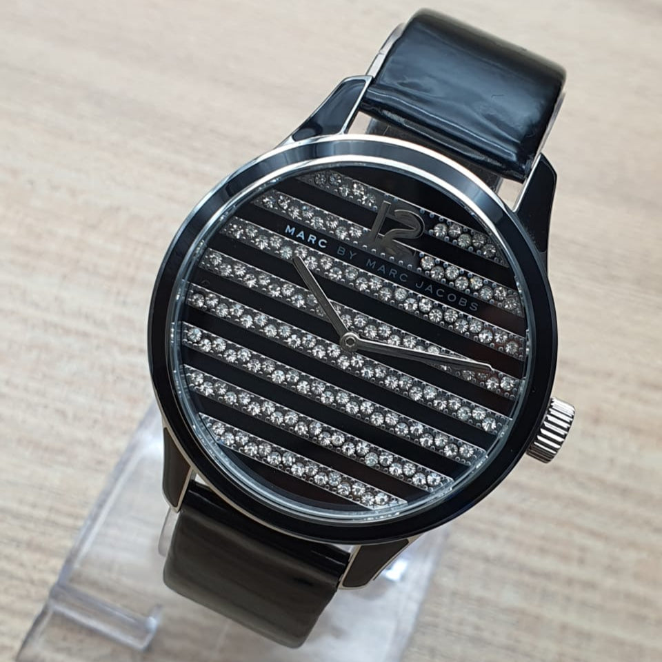 Shop Authentic Marc Jacobs Lidia Stripe Glitz Black Dial Black Leather Strap Watch for Women - MBM1166 - Luxxuri