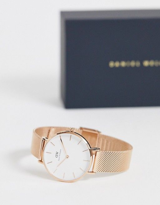 Shop Authentic Daniel Wellington Classic Petite Melrose White Dial Rose Gold Mesh Bracelet Watch For Women - DW00100163 - Luxxuri