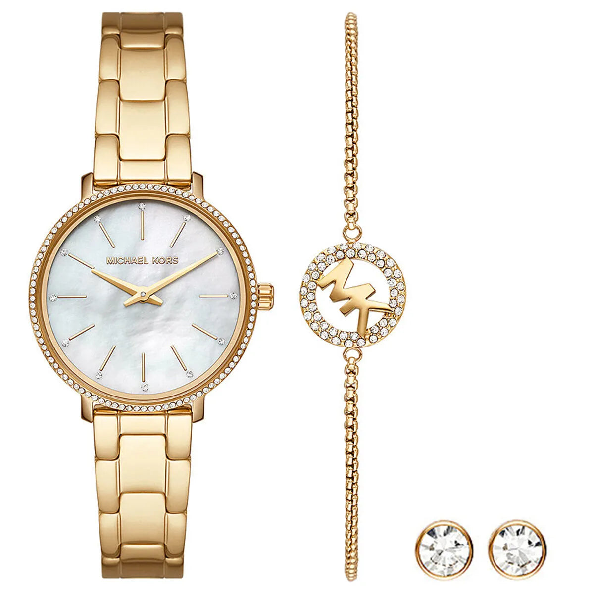 Shop Authentic Michael Kors Quartz Mother of Pearl White Dial Gold Steel Strap Watch For Women - MK1065 - Luxxuri