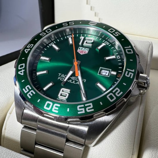 Shop Authentic Tag Heuer Formula 1 Quartz Green Dial Silver Steel Strap Watch for Men - WAZ1017.BA0842 - Luxxuri