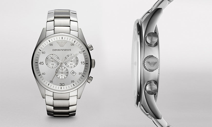 Shop Authentic Emporio Armani Sportivo Chronograph Silver Dial Silver Steel Strap Watch For Men - AR5963 - Luxxuri