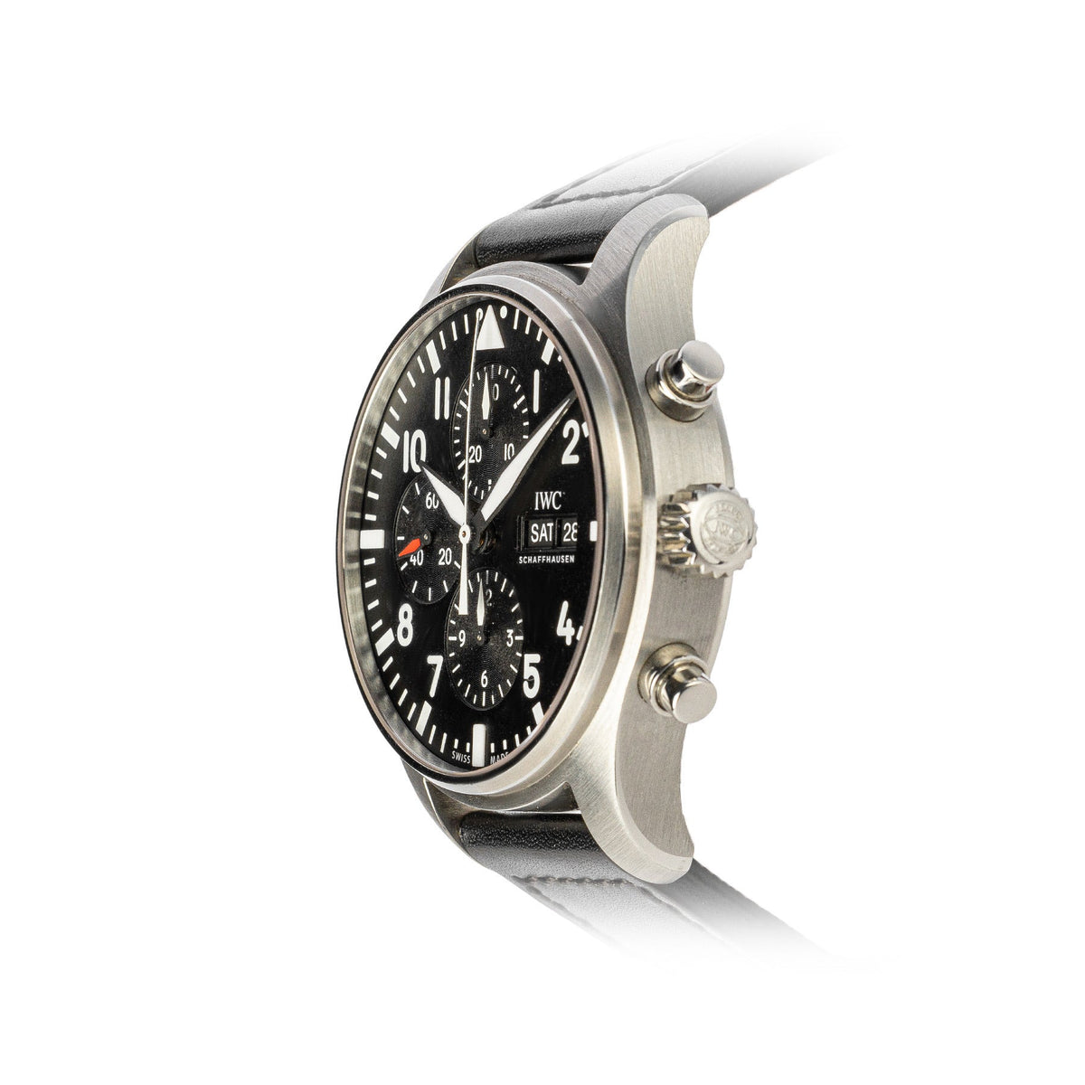 Shop Authentic IWC Pilot's Watch Chronograph Black Dial Black Leather Strap Watch for Men - IW377709 - Luxxuri