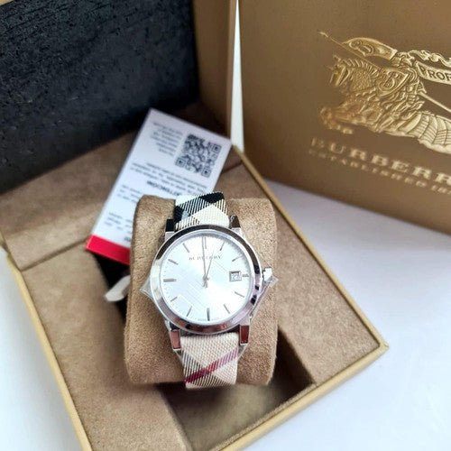 Shop Authentic Burberry The City White Dial Brown Leather Strap Watch for Women - BU9113 - Luxxuri
