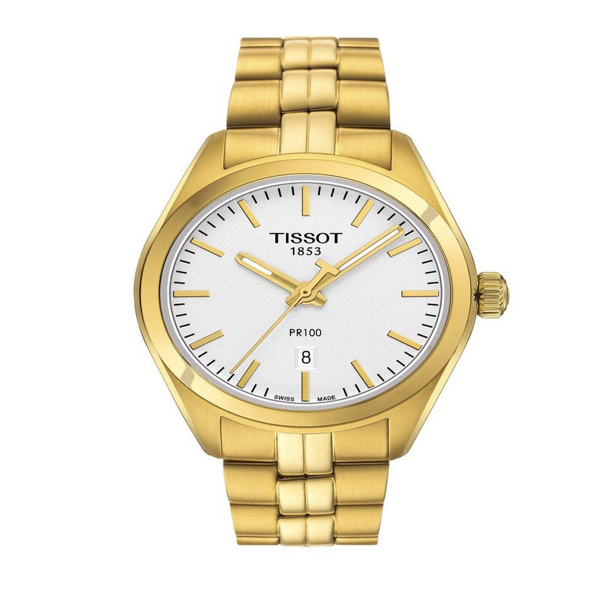 Shop Authentic Tissot T Classic PR 100 Lady White Dial Gold Steel Strap Watch for Women - T101.210.33.031.00 - Luxxuri