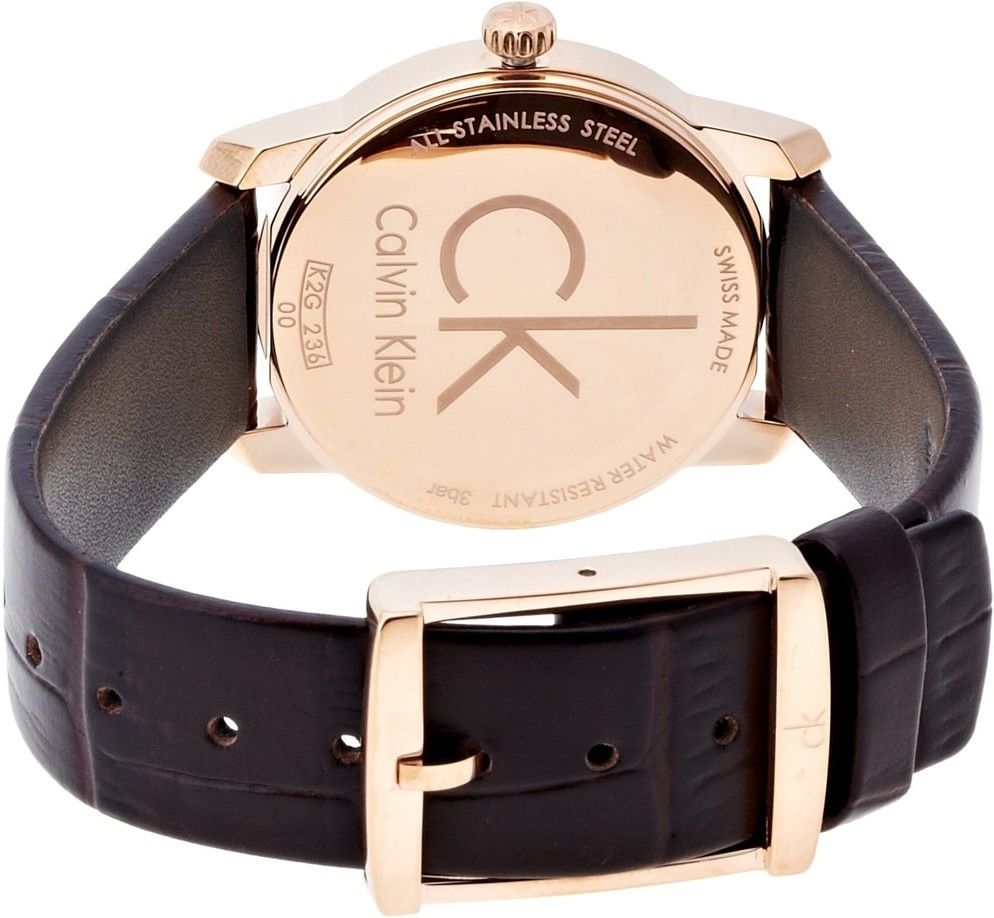 Shop Authentic Calvin Klein City White & Gold Dial Brown Leather Strap Watch For Women - K2G23620 - Luxxuri