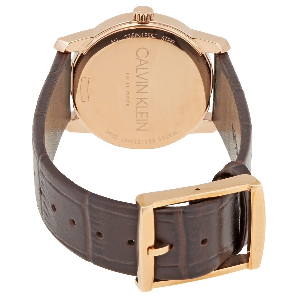 Shop Authentic Calvin Klein City White & Gold Dial Brown Leather Strap Watch For Women - K2G23620 - Luxxuri