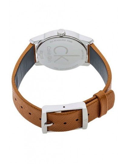 Shop Authentic Calvin Klein City Silver Dial Light Brown Leather Strap Watch For Women- K2G23120 - Luxxuri