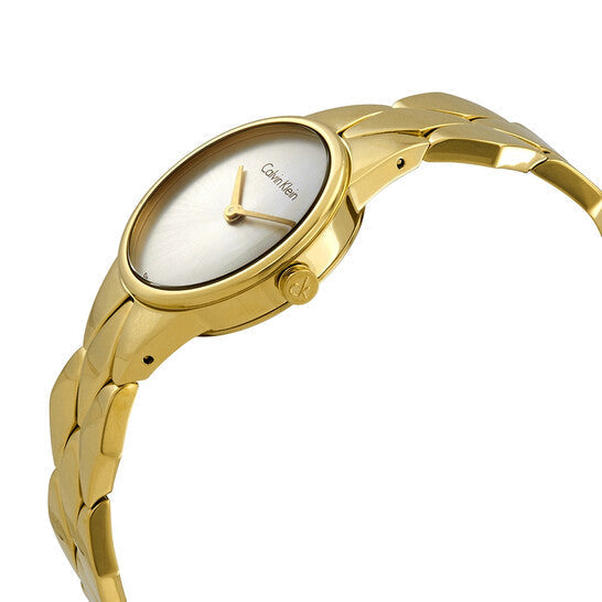 Shop Authentic Calvin Klein Snake Silver Dial Yellow Gold Steel Strap Watch For Women - K6E23546 - Luxxuri