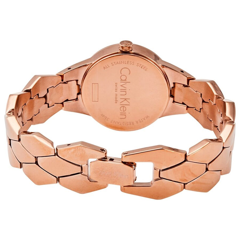 Shop Authentic Calvin Klein Snake Silver Dial Rose Gold Steel Strap Watch For Women - K6E23646 - Luxxuri