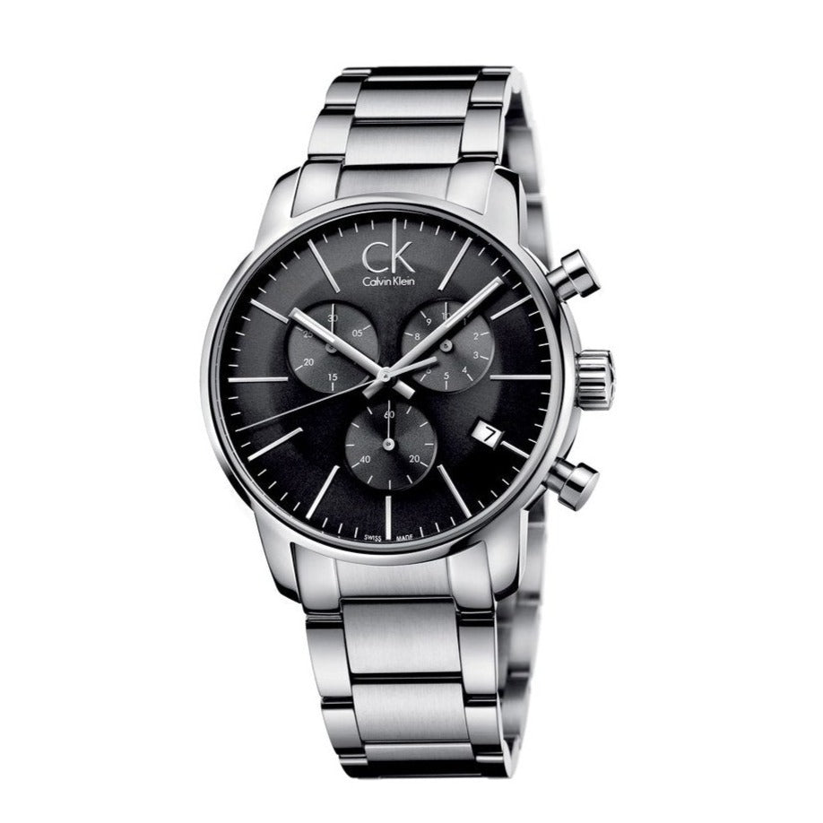 Shop Authentic Calvin Klein City Chronograph Black Dial Silver Steel Strap Watch for Men - K2G27143 - Luxxuri
