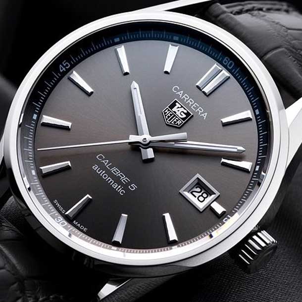 Tag Heuer Carrera Automatic Black Dial Black Leather Strap Watch for Men - WAR201A.FC6266