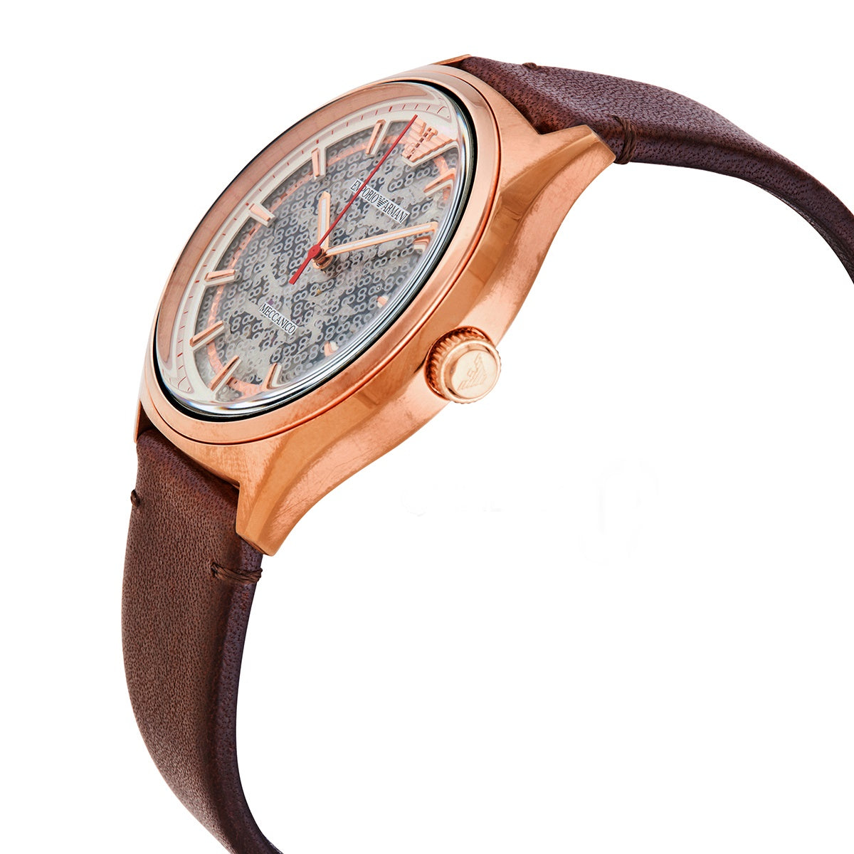 Shop Authentic Emporio Armani Meccanico White Skeleton Dial Brown Leather Strap Watch For Men - AR60005 - Luxxuri