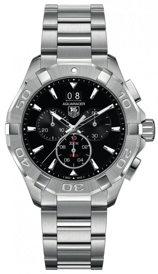 Shop Authentic Tag Heuer Aquaracer Chronograph Black Dial Silver Steel Strap Watch for Men - CAY1110.BA0927 - Luxxuri