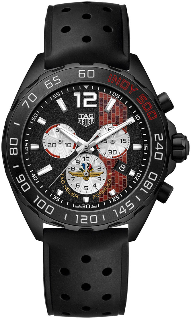 Shop Authentic Tag Heuer Formula 1 Indy 500 Limited Edition Chronograph Black Dial Black Rubber Strap Watch for Men - CAZ101AD.FT8024 - Luxxuri