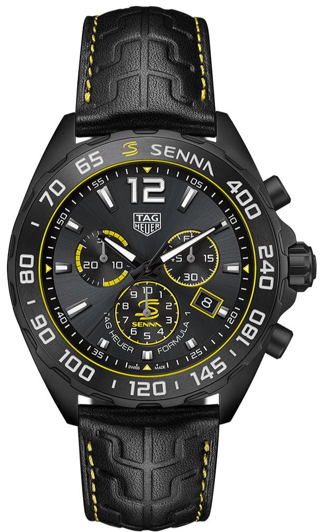Shop Authentic Tag Heuer Formula 1 Chronograph Senna Black Dial Black Leather Strap Watch for Men - CAZ101AJ.FC6487 - Luxxuri