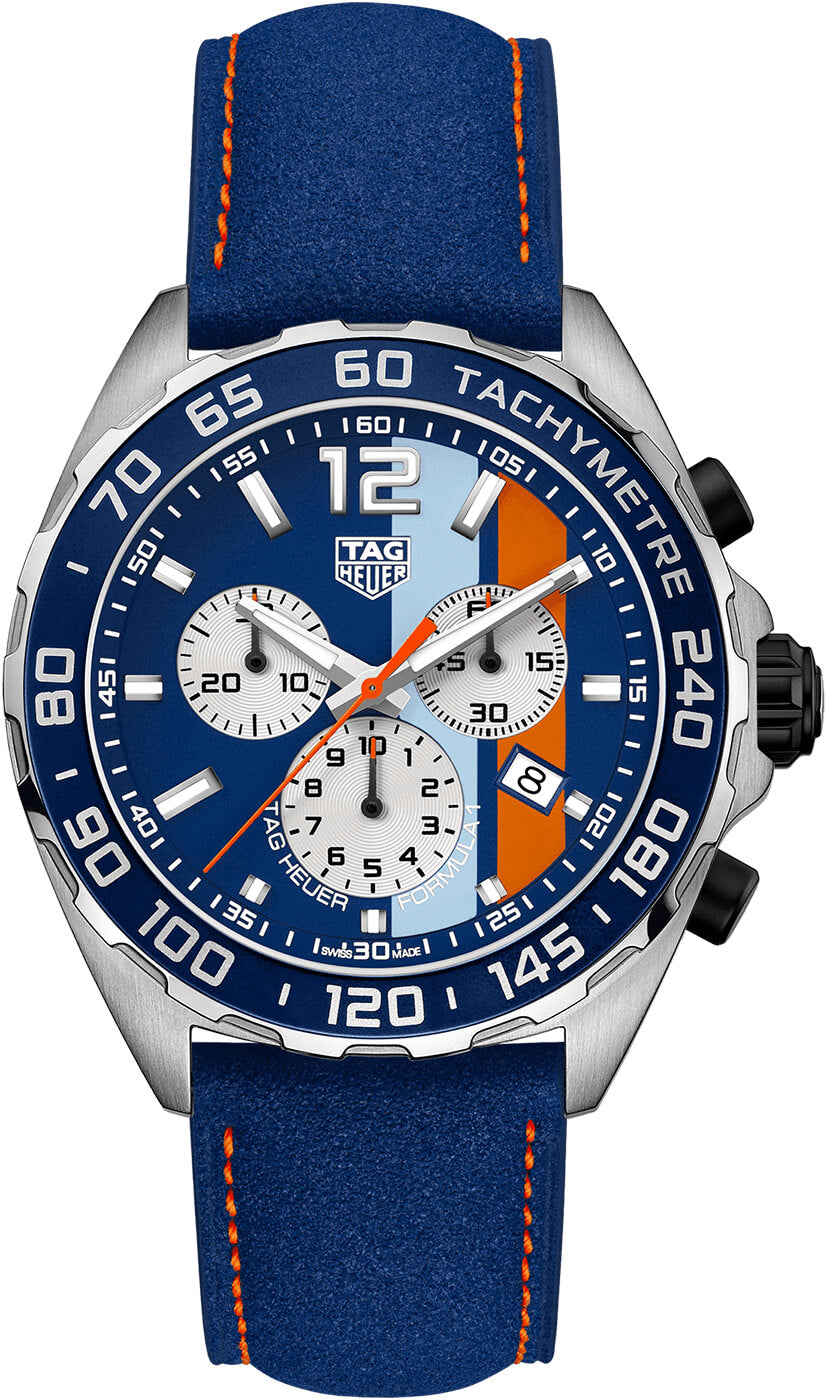 Shop Authentic Tag Heuer Formula 1 Gulf Edition Blue Dial Blue Leather Strap Watch for Men - CAZ101N.FC8243 - Luxxuri