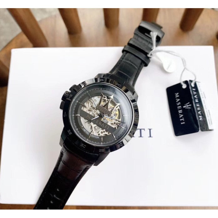 Shop Authentic Maserati Automatic Black Dial Black Leather Strap Watch For Men - R8821119007 - Luxxuri